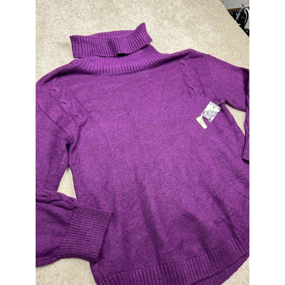 St. John's Bay Sweater Women's Purple XXL Turtleneck Cable Knit Poly Blend